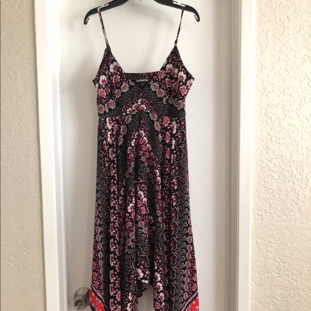 Express black/white/red handkerchief dress